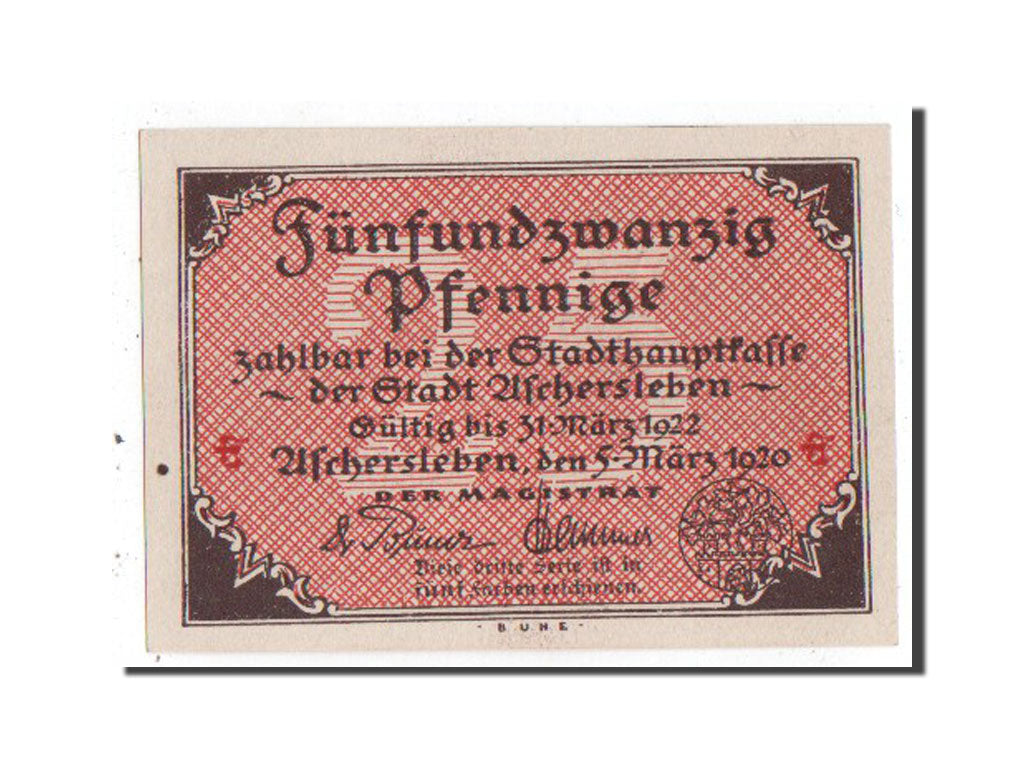 Banknote, Germany, Aschersleben, 25 Pfennig, 1920, UNC(65-70), Mehl:50.1