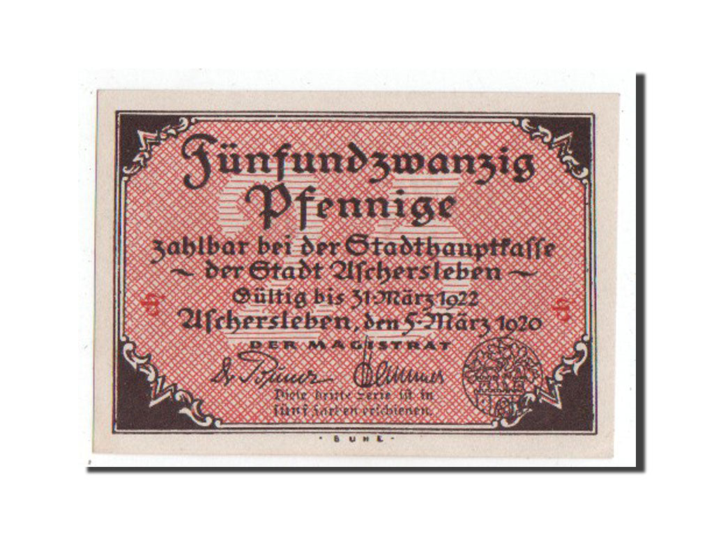 Banknote, Germany, Aschersleben, 25 Pfennig, 1920, UNC(65-70), Mehl:50.1