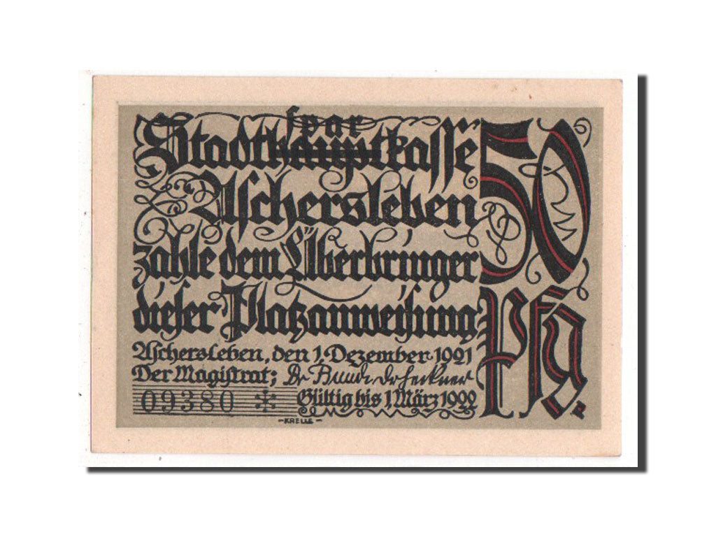 Banknote, Germany, Aschersleben, 50 Pfennig, 1921, UNC(63), Mehl:50.3