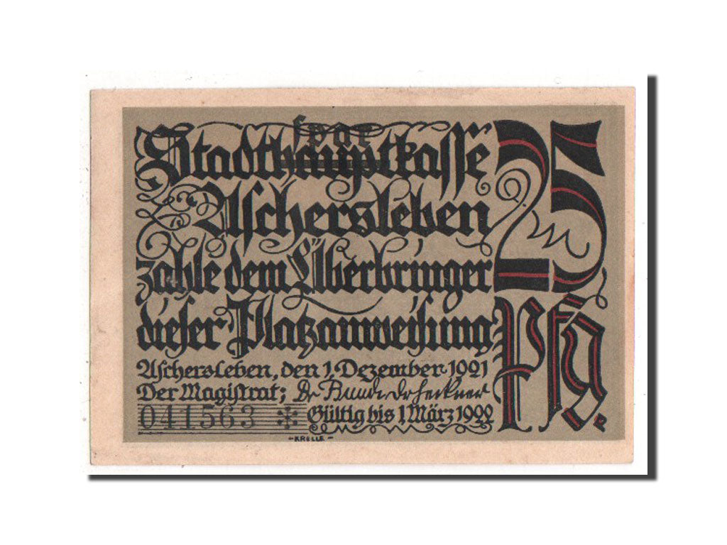 Banknote, Germany, Aschersleben, 25 Pfennig, 1921, UNC(63), Mehl:50.3