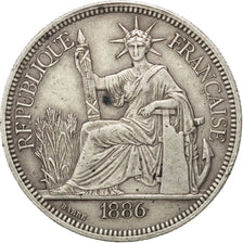 FRENCH INDO-CHINA, Piastre, 1886, Paris, KM #5, AU(50-53), Silver, Lecompte...