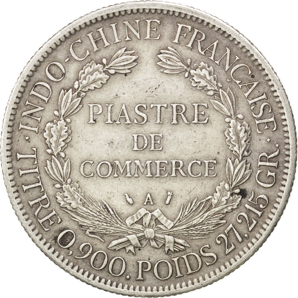 FRENCH INDO-CHINA, Piastre, 1886, Paris, KM #5, AU(50-53), Silver, Lecompte...