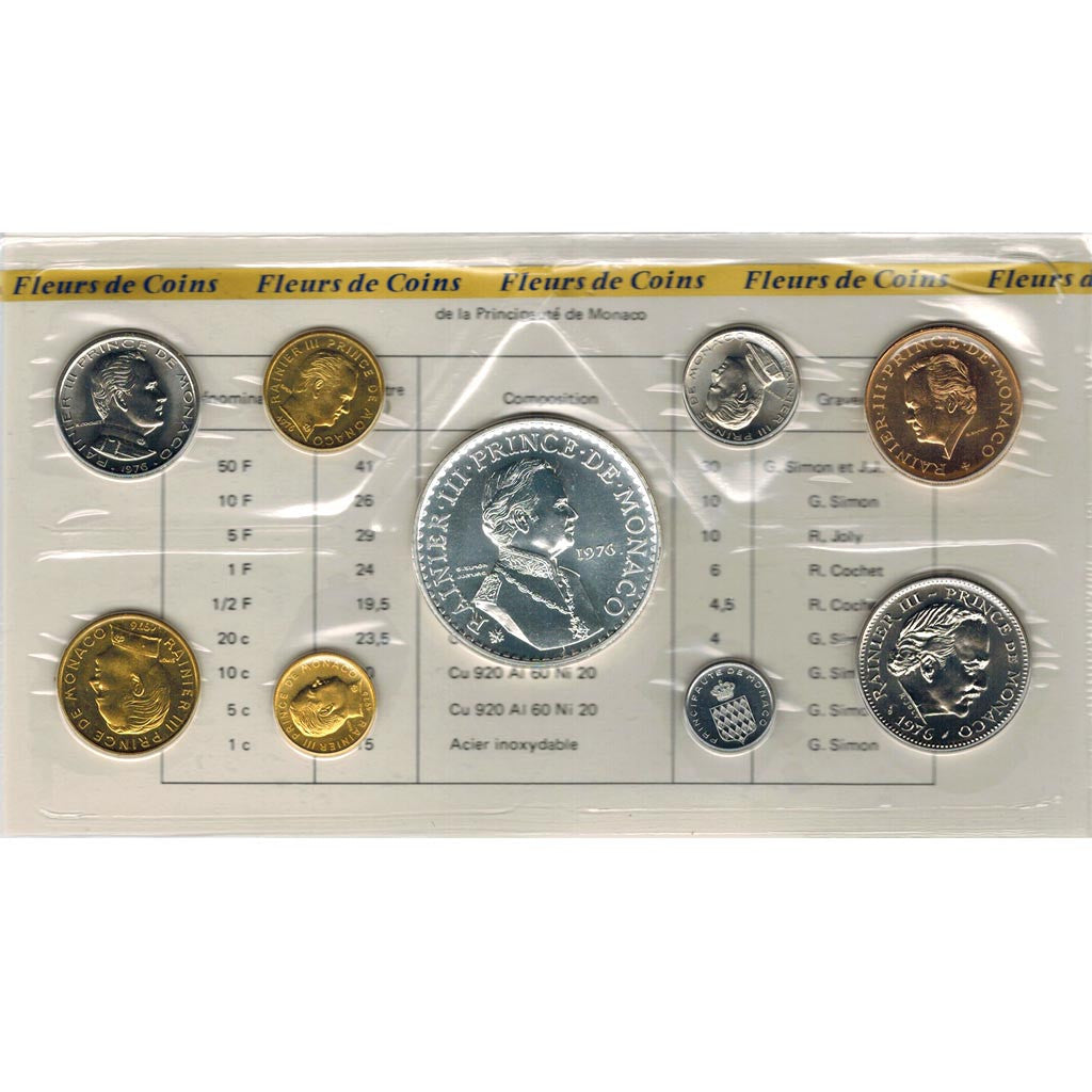 Moneta, Monaco, Set, 1976, FDC, Gadoury:page 444