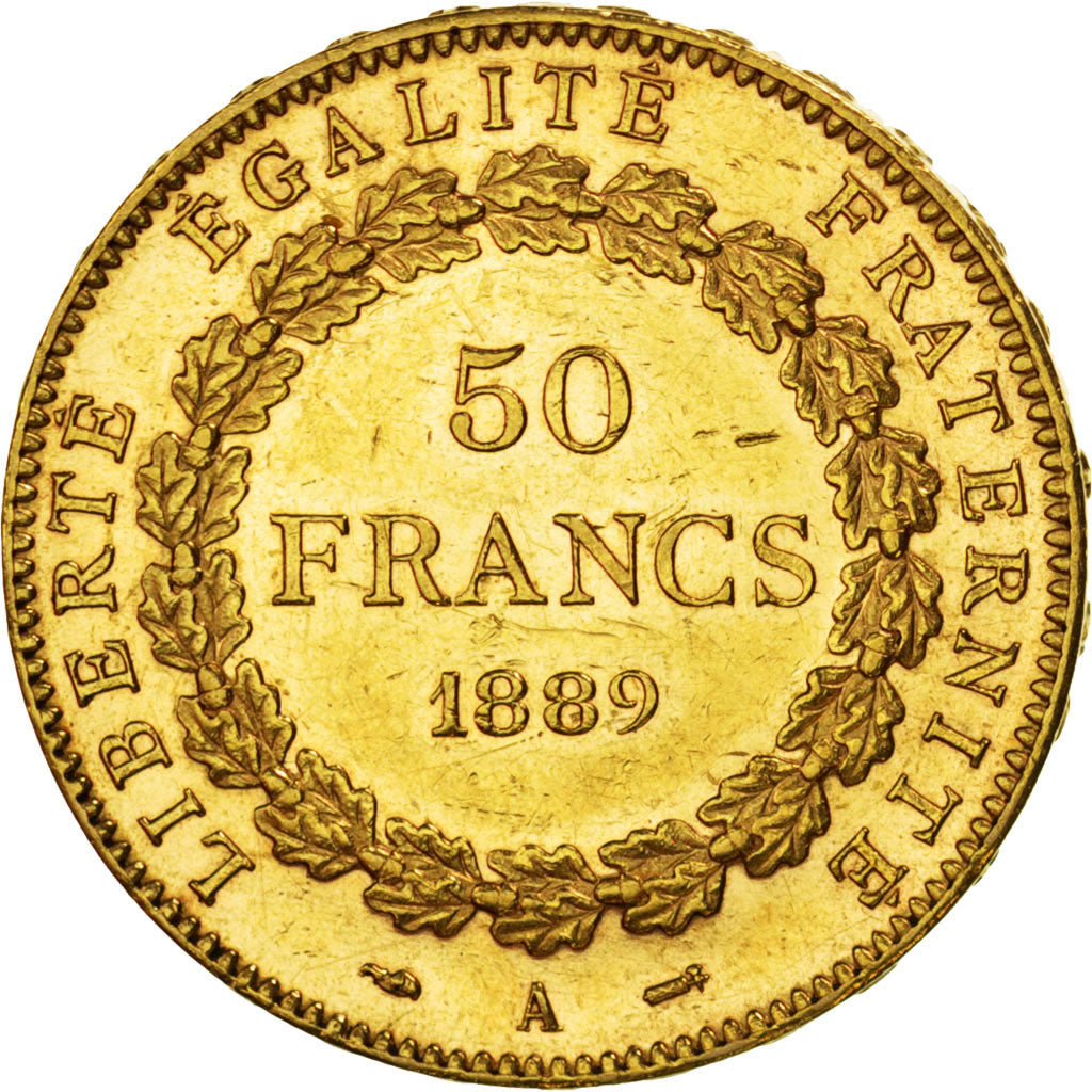 FRANCE, Génie, 50 Francs, 1889, Paris, KM #831, MS(60-62), Gold, Gadoury #1113, 