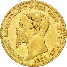ITALIAN STATES, 20 Lire, 1851, Genoa, KM #146.2, EF(40-45), Gold, 21, 6.44