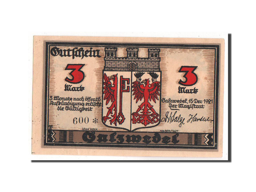 Germania, Salzwedel, 3 Mark, 1921, SPL, Mehl:1162.2a