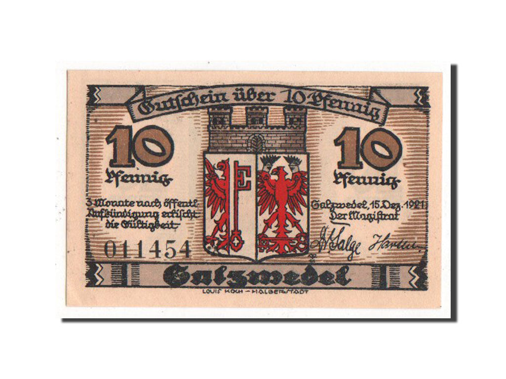 Banknote, Germany, Salzwedel, 10 Pfennig, 1921, UNC(63), Mehl:1162.2a