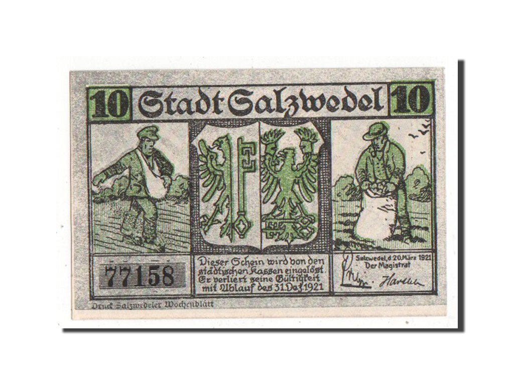 Germany, Salzwedel, 10 Pfennig, 1921, UNC(63), 77158, Mehl #1162.1a