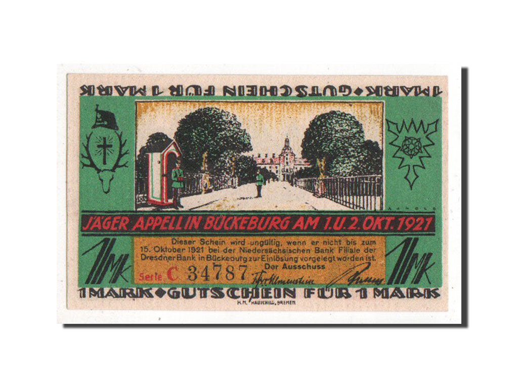 Germania, Buckeburg Sparkasse, 1 Mark, 1921, SPL-, Mehl:198.1