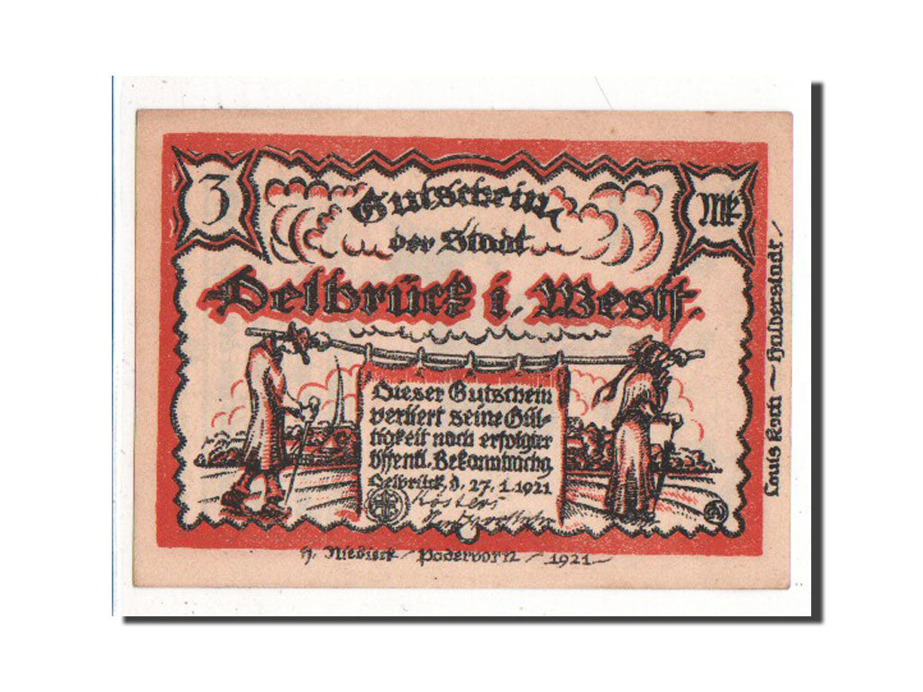 Germany, Delbruck, 3 Mark, 1921, AU(55-58), Mehl #261.1