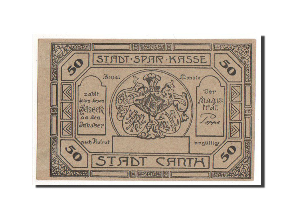 Banknote, Germany, Canth Stadt, 50 Pfennig, AU(55-58), Mehl:220.6b