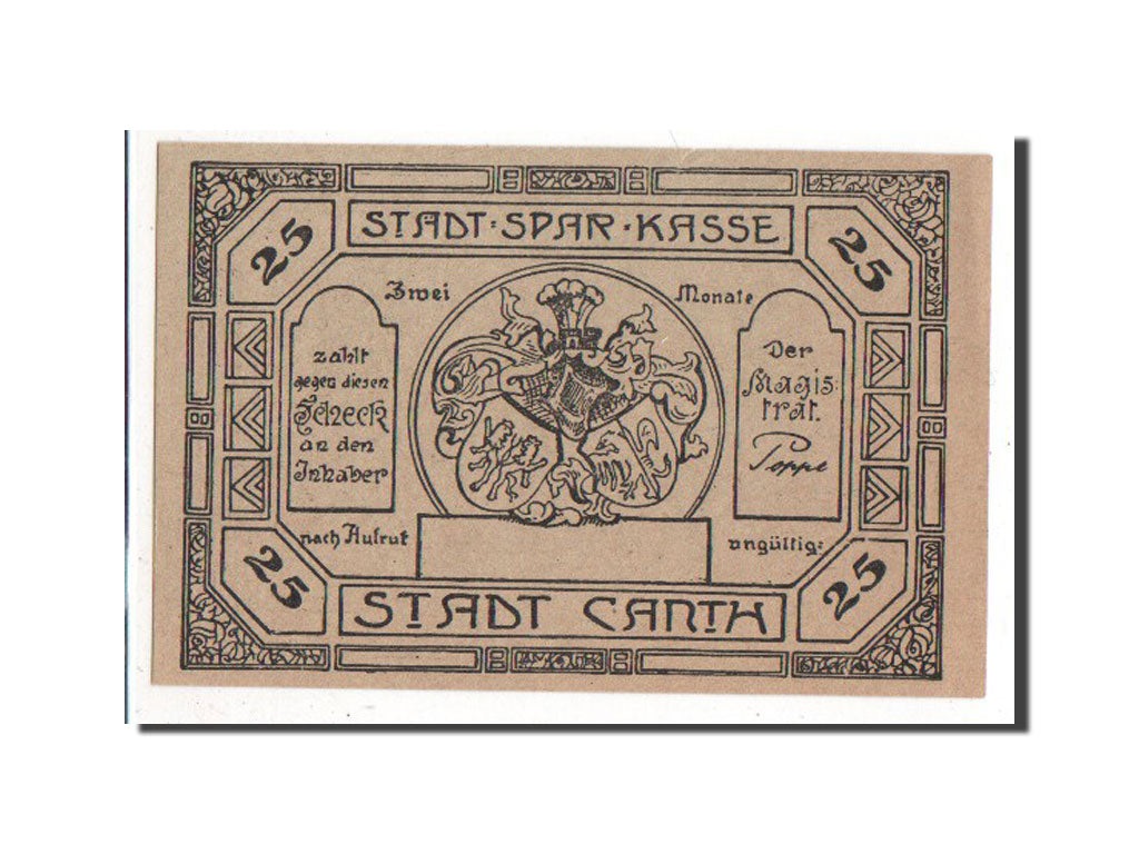 Banknote, Germany, Canth Stadt, 25 Pfennig, AU(55-58), Mehl:220.6b