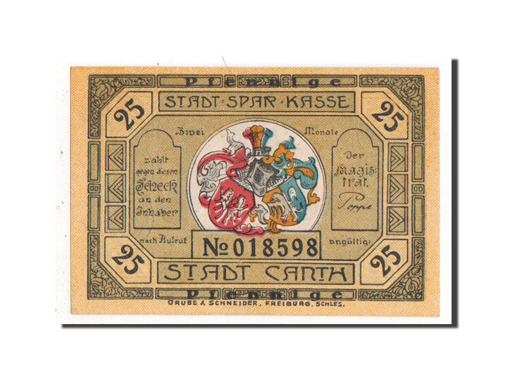 Banknote, Germany, Canth Stadt, 25 Pfennig, AU(55-58), Mehl:220.2