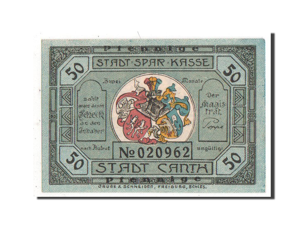 Banknote, Germany, Canth Stadt, 50 Pfennig, AU(55-58), Mehl:220.2