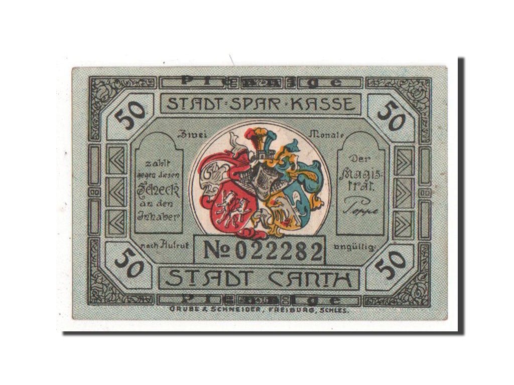 Banknote, Germany, Canth Stadt, 50 Pfennig, AU(55-58), Mehl:220.2