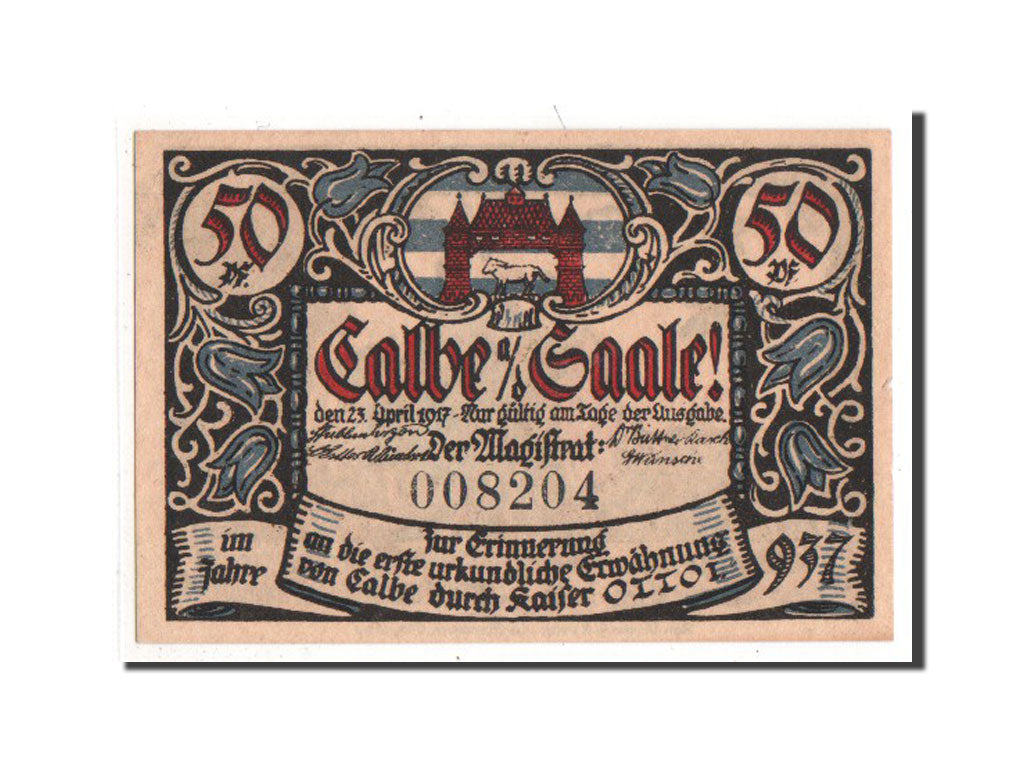 Banknote, Germany, Calbe a.d. Saale Stadt, 50 Pfennig, 1917, AU(55-58)
