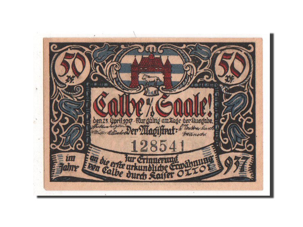 Banknote, Germany, Calbe a.d. Saale Stadt, 50 Pfennig, 1917, AU(55-58)