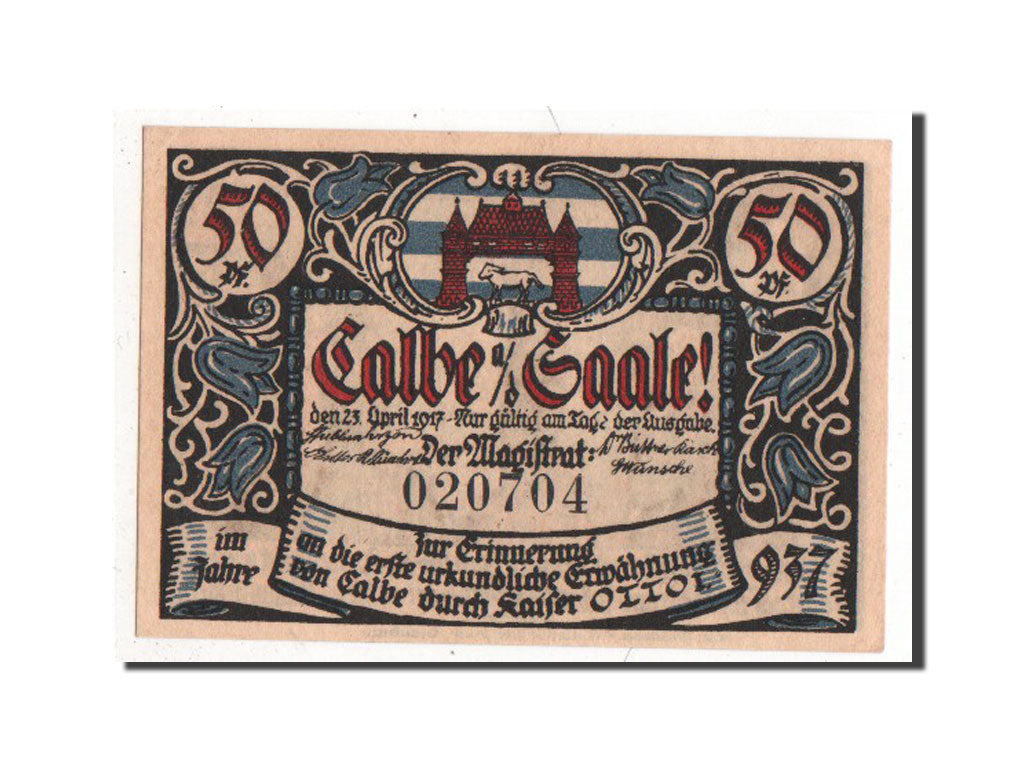 Banknote, Germany, Calbe a.d. Saale Stadt, 50 Pfennig, 1917, AU(55-58)