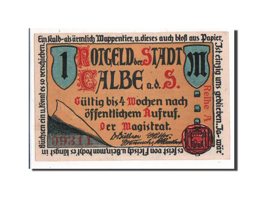 Germany, Calbe a.d. Saale Stadt, 1 Mark, UNC(63), 09311, Mehl #213.1