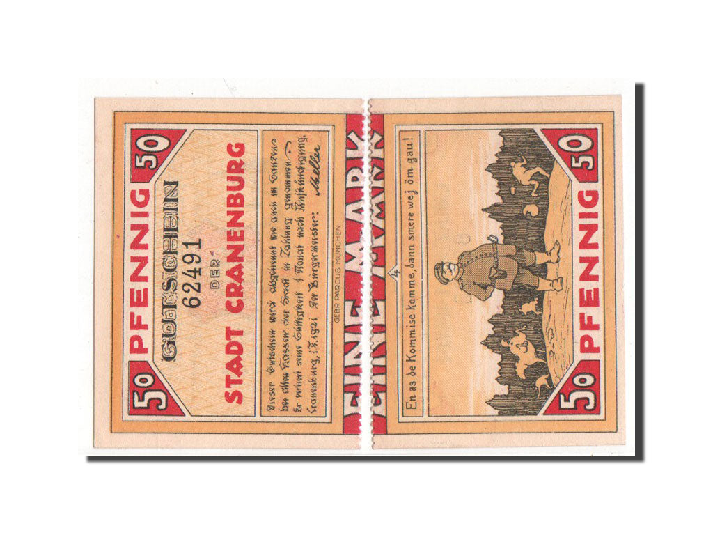 Germany, Cranenburg Stadt, 1 Mark, 1921, AU(55-58), 62491/62492, Mehl #244.1