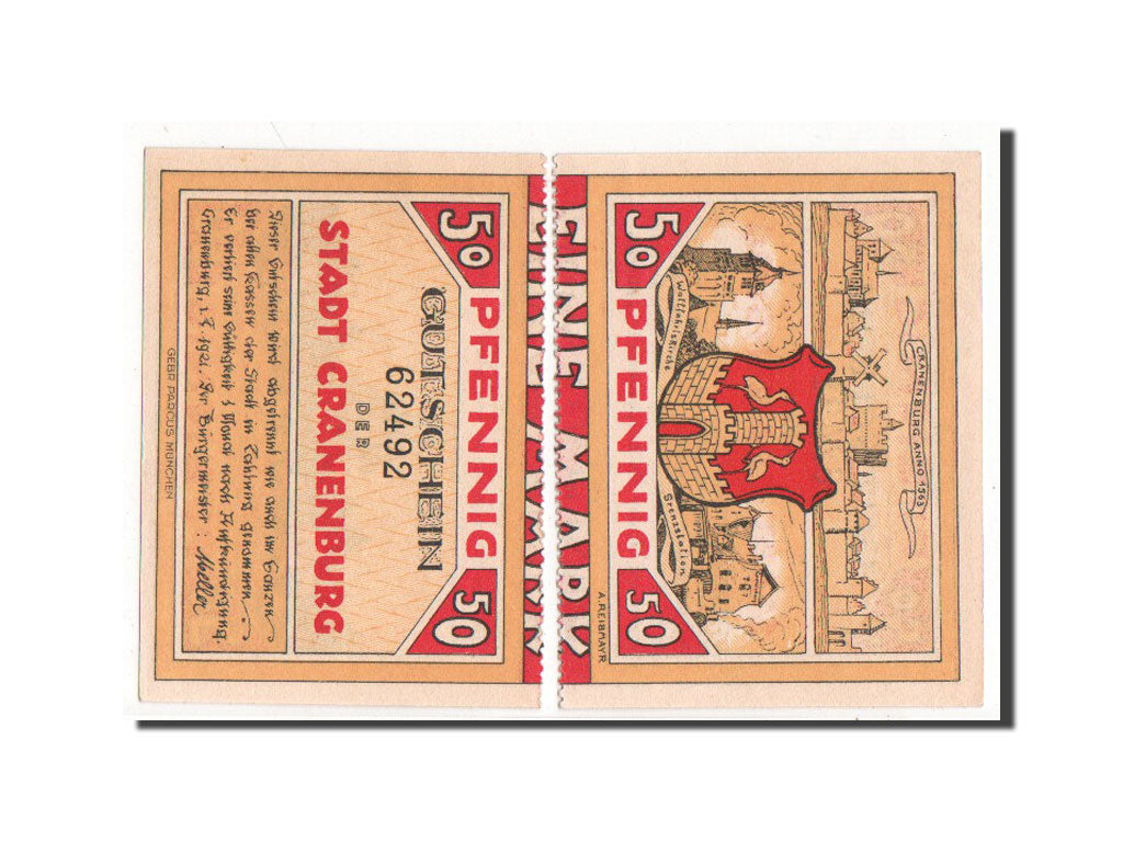 Germany, Cranenburg Stadt, 1 Mark, 1921, AU(55-58), 62491/62492, Mehl #244.1