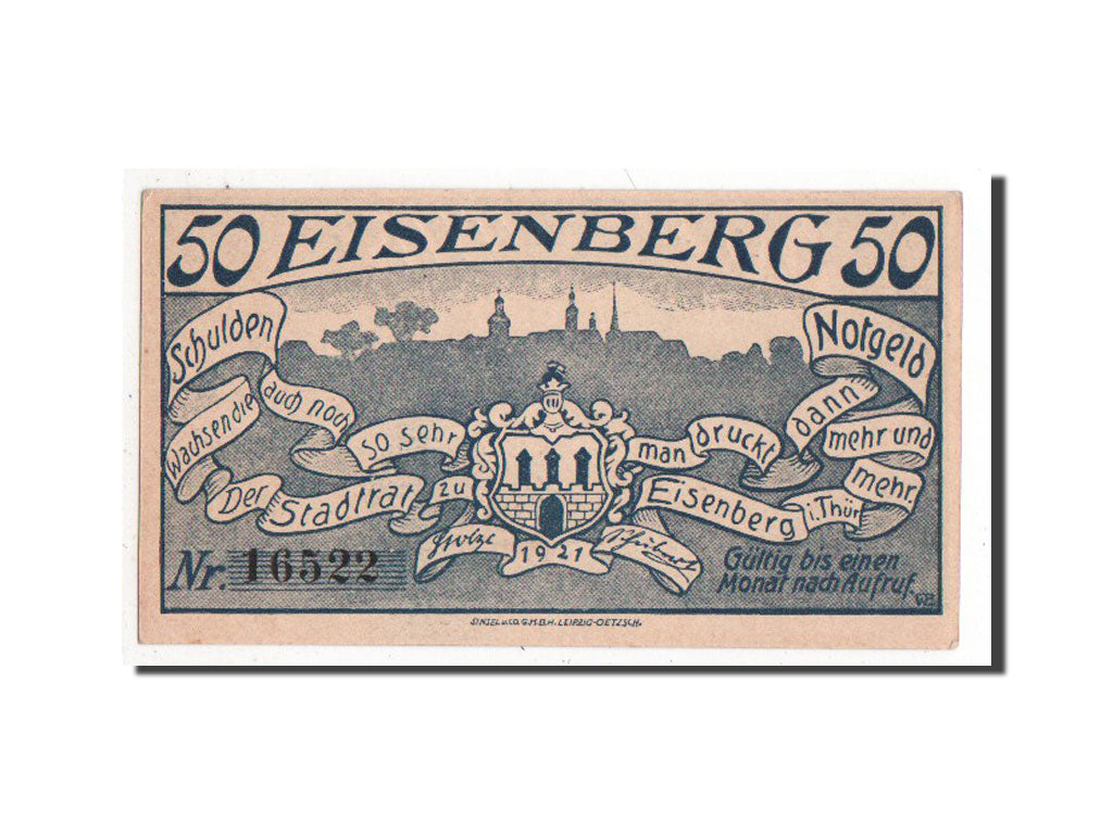 Germany, Eisenberg Stadt, 50 Pfennig, 1921, AU(55-58), 16522, Mehl #322.2