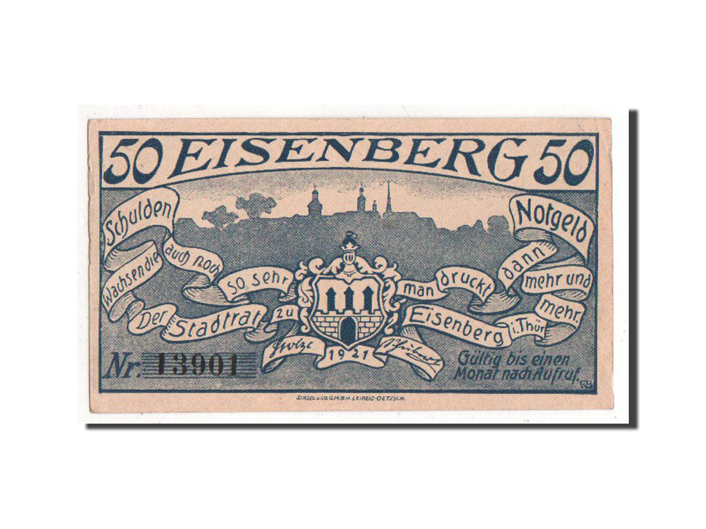 Germany, Eisenberg Stadt, 50 Pfennig, 1921, AU(55-58), 13901, Mehl #322.2
