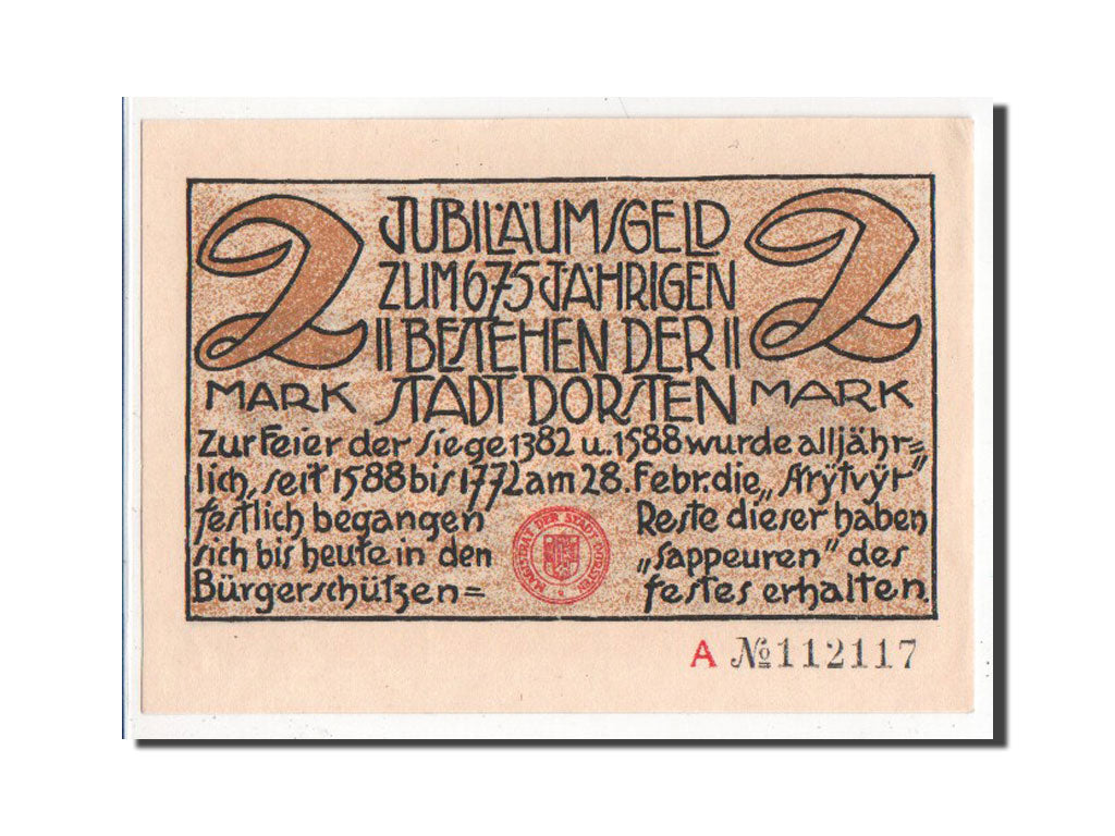 Billet, Allemagne, Dorsten, 2 Mark, SUP, Mehl:282.1