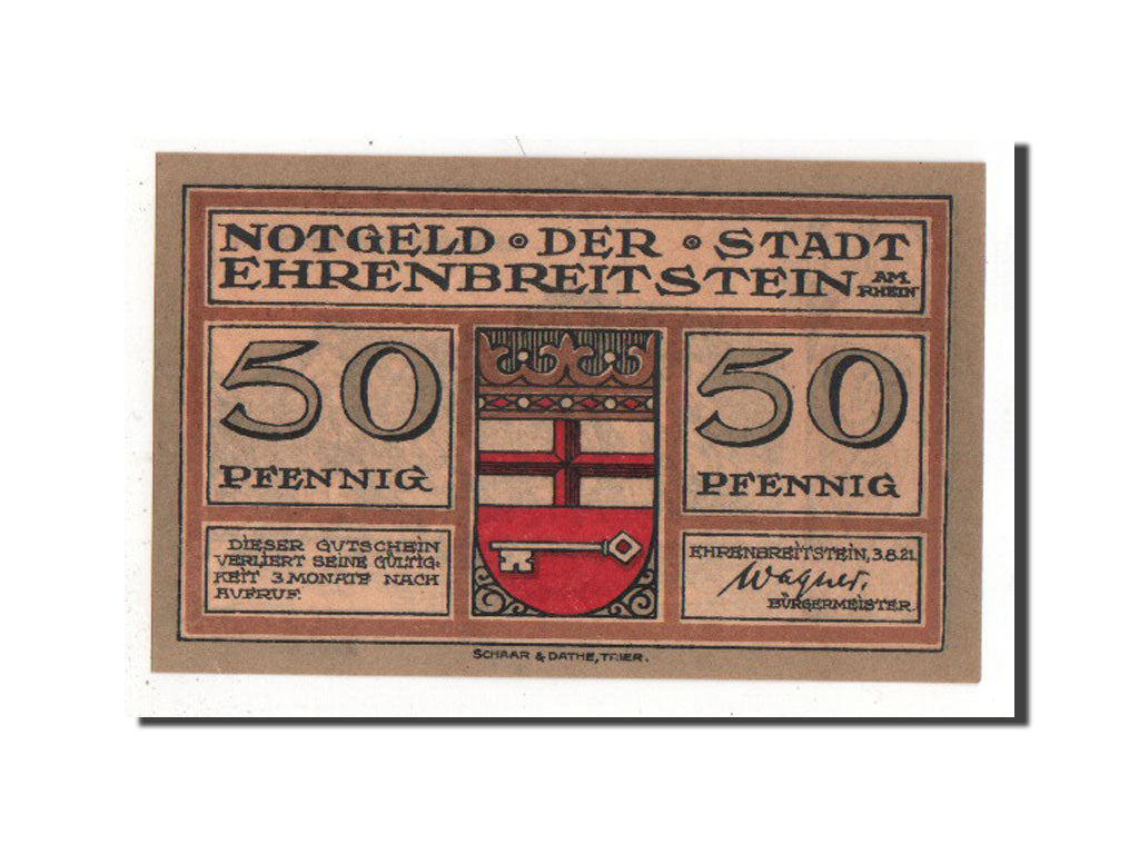 Banknote, Germany, Ehrenbreitstein Stadt, 50 Pfennig, 1921, AU(55-58)