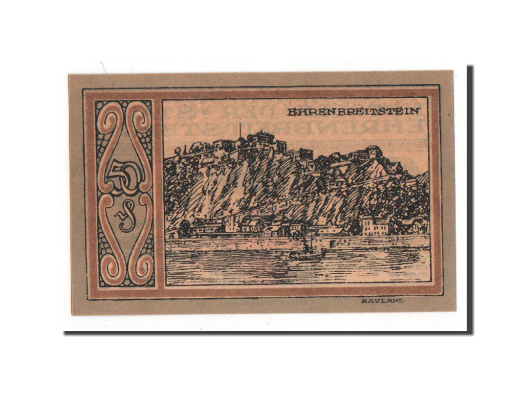 Banknote, Germany, Ehrenbreitstein Stadt, 50 Pfennig, 1921, AU(55-58)