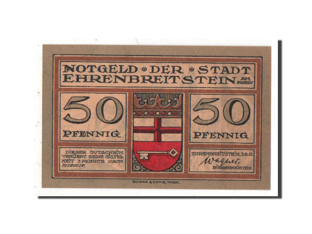 Banknote, Germany, Ehrenbreitstein Stadt, 50 Pfennig, 1921, AU(55-58)