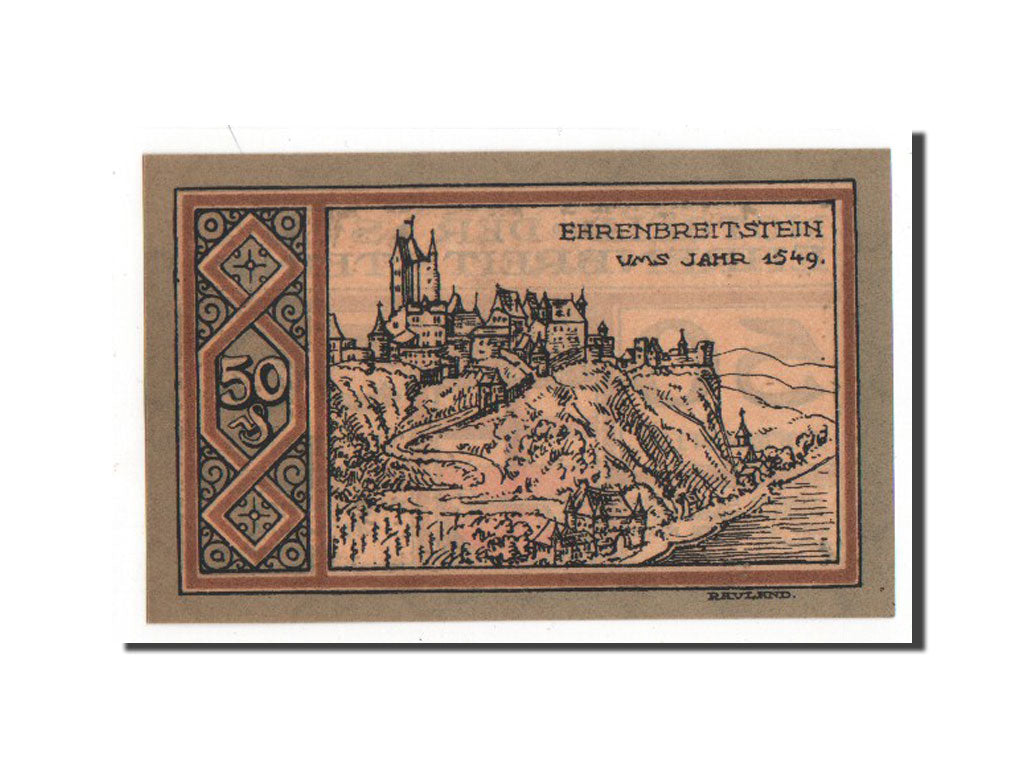 Banknote, Germany, Ehrenbreitstein Stadt, 50 Pfennig, 1921, AU(55-58)