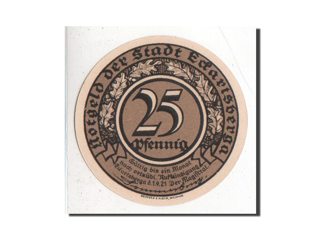 Banknote, Germany, Eckartsberga Thur. Stadt, 25 Pfennig, 1921, AU(55-58)