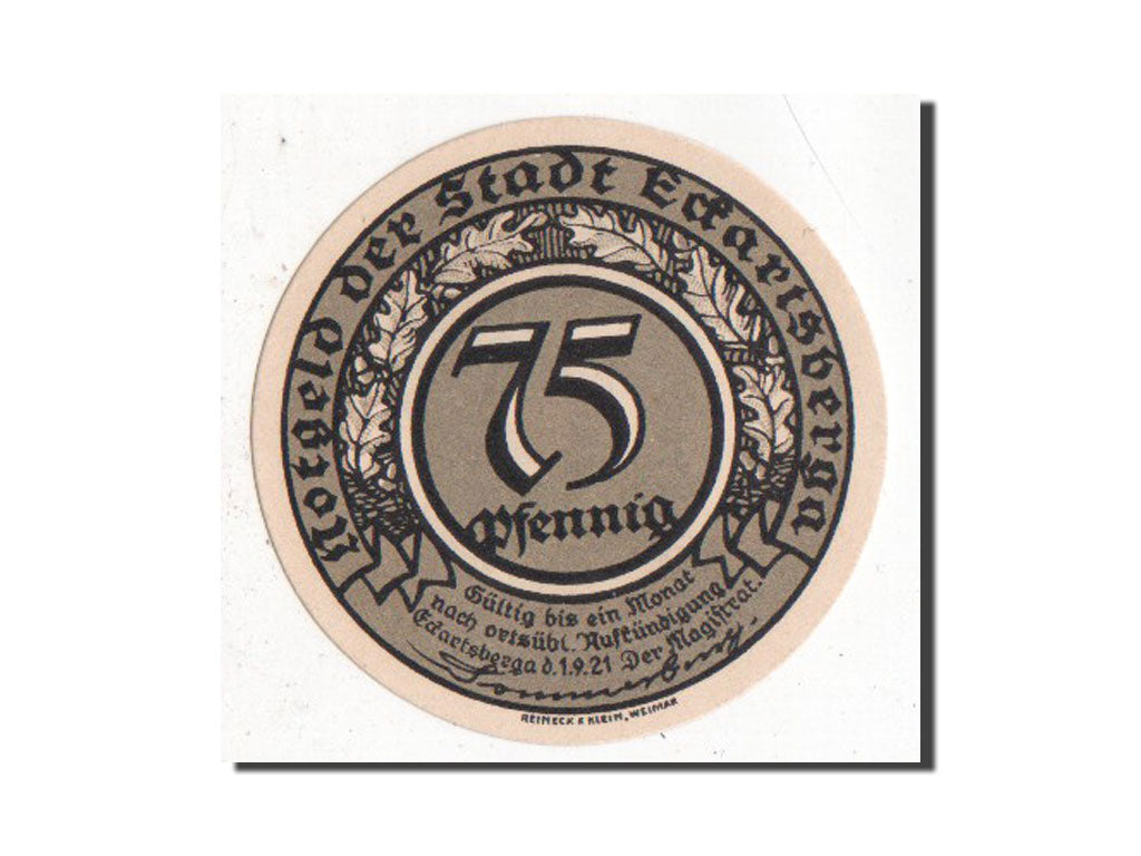 Banknote, Germany, Eckartsberga Thur. Stadt, 75 Pfennig, 1921, AU(55-58)