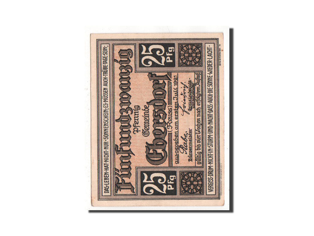 Notgeld, Reuß jüngere Linie, Ebersdorf, 25 Pfennig 1921, Mehl 302.1