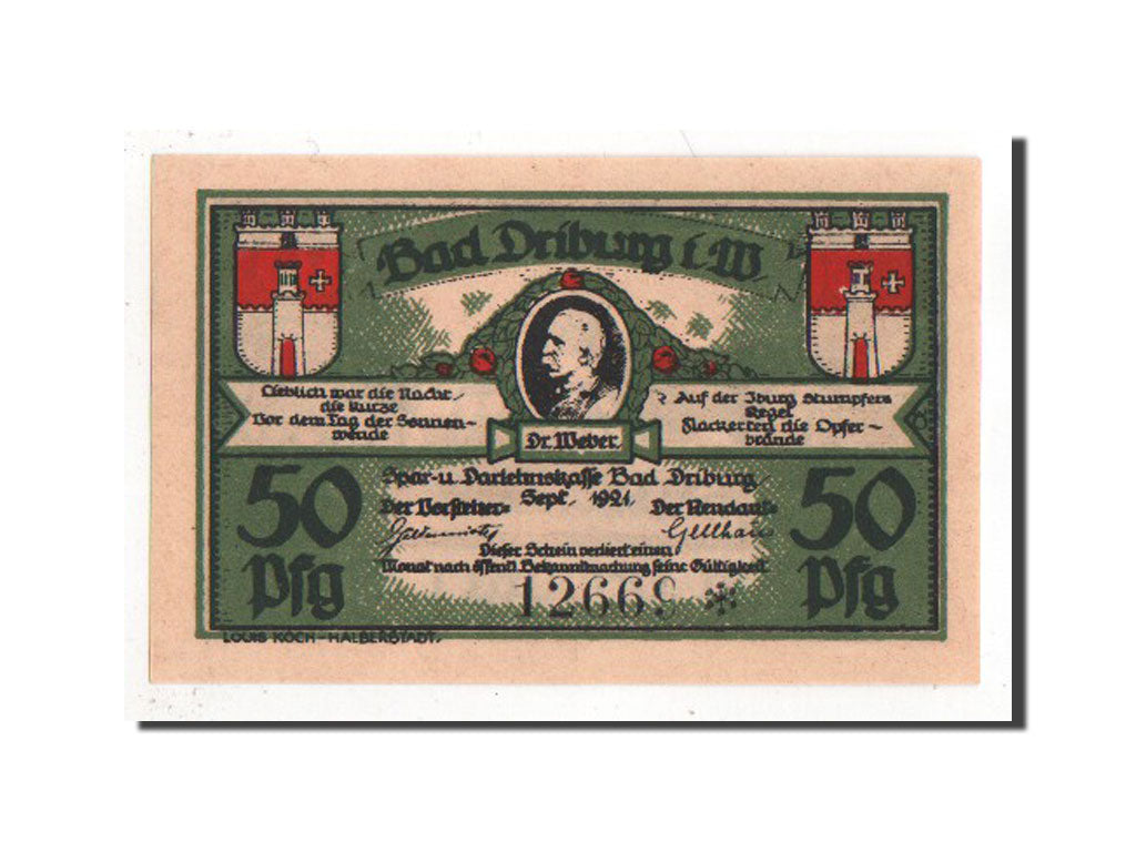 Germany, Driburg Bad, 50 Pfennig, 1921, 1921-09-01, AU(55-58), 12669, Mehl...