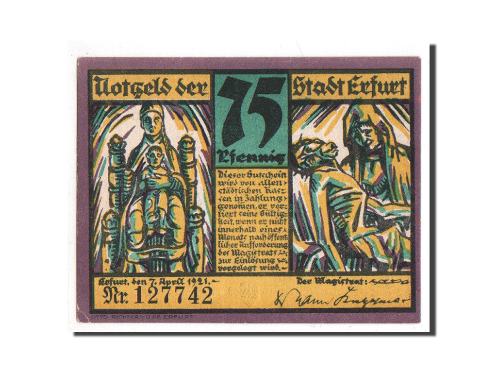 Germany, Erfurt Stadt, 75 Pfennig, 1921, AU(55-58), 127742, Mehl #344.5
