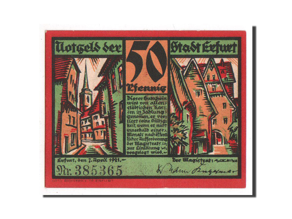 Germany, Erfurt Stadt, 50 Pfennig, 1921, AU(55-58), 385365, Mehl #344.5