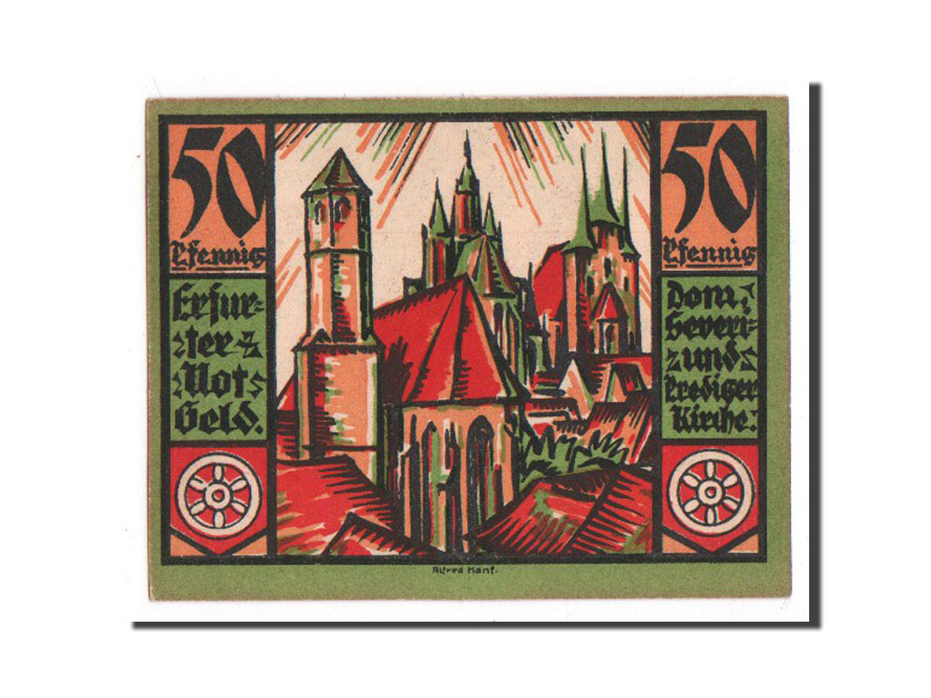 Germany, Erfurt Stadt, 50 Pfennig, 1921, AU(55-58), 385365, Mehl #344.5