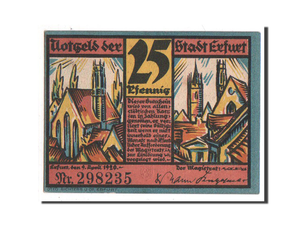 Germany, Erfurt Stadt, 25 Pfennig, 1920, AU(55-58), 298235, Mehl #344.6