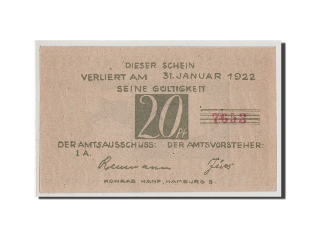 Banknote, Germany, Schleswig-Holstein, 20 Pfennig, 1922, AU(55-58), Mehl:152.2a