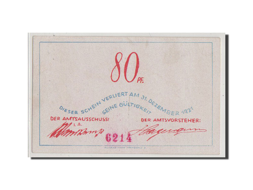 Geldschein, Deutschland, Schleswig-Holstein, 80 Pfennig, 1921, VZ, Mehl:135.1a