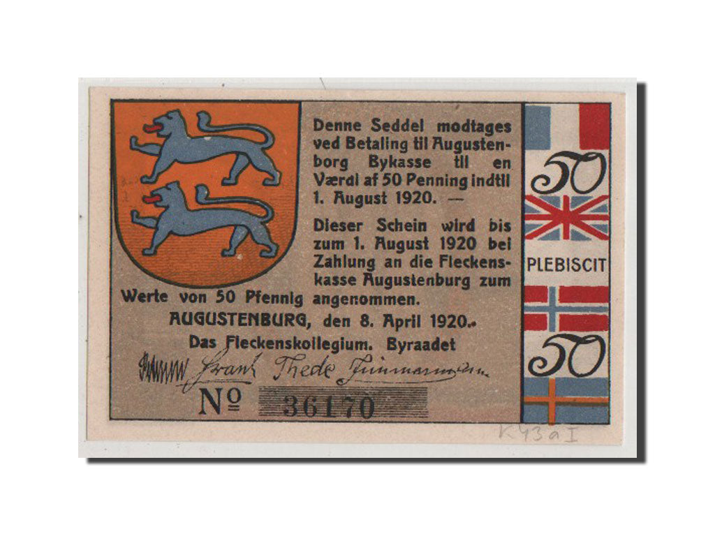 Germany, Augustenburg, 50 Pfennig, 1920, AU(55-58), 36170, Mehl #54.1