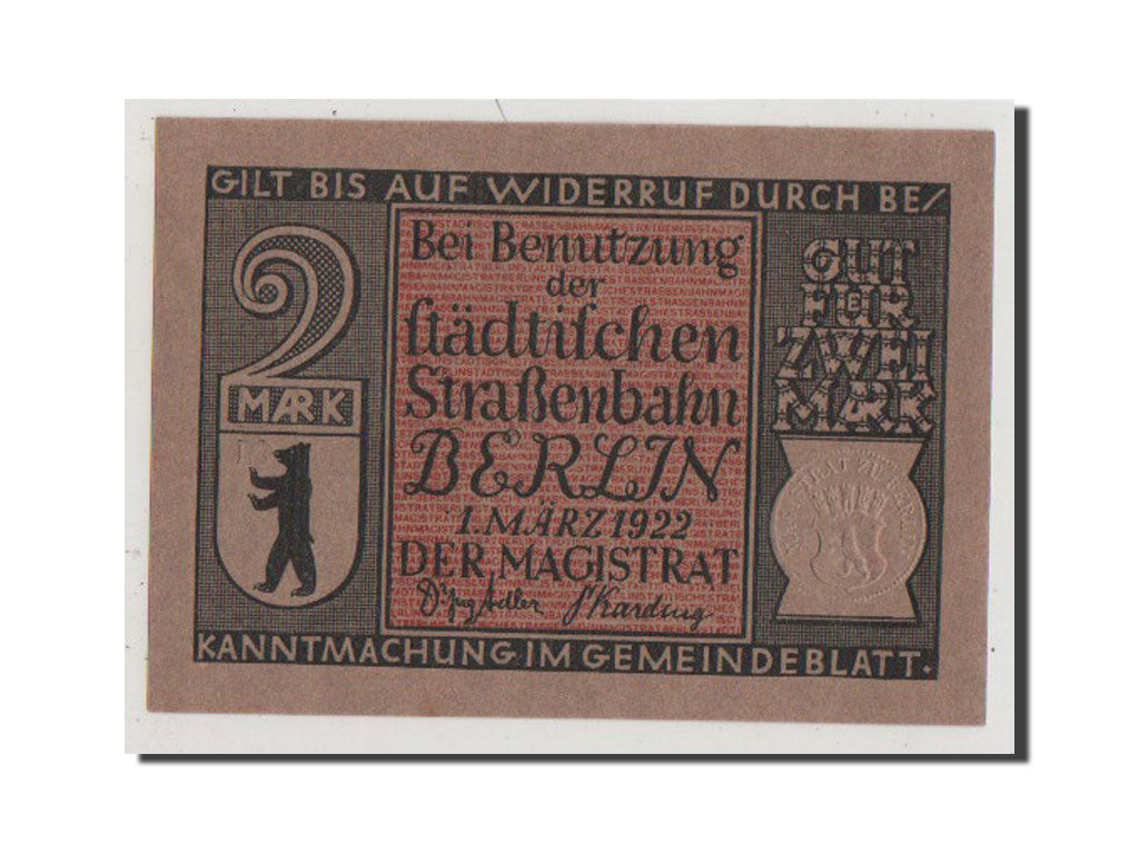 Geldschein, Deutschland, Berlin Stadt, 2 Mark, 1922, VZ, Mehl:92.3