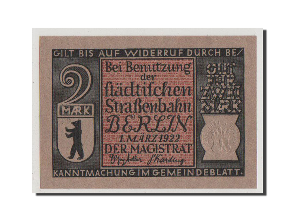 Banconote, Germania, Berlin Stadt, 2 Mark, 1922, SPL-, Mehl:92.3