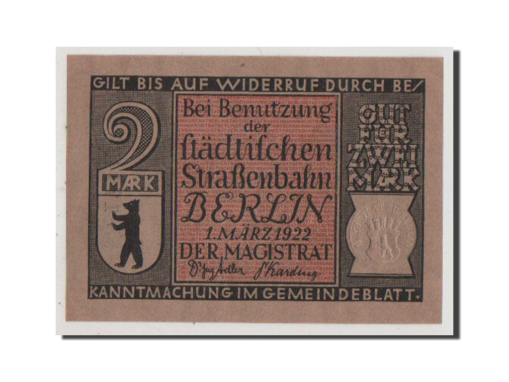 Banconote, Germania, Berlin Stadt, 2 Mark, 1922, SPL-, Mehl:92.3