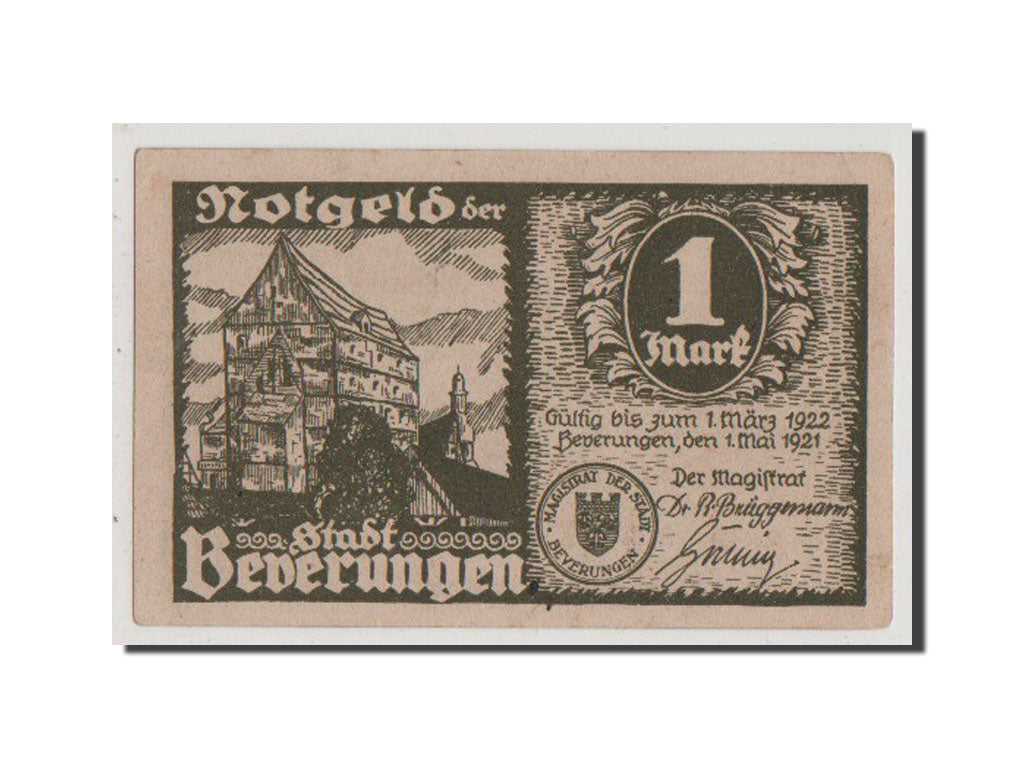 Germany, Beverungen Stadt, 1 Mark, 1921, UNC(64), Mehl #99.3