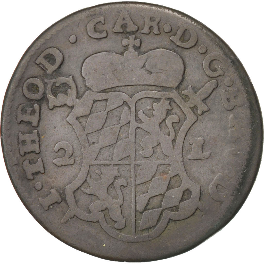 LIEGE, John Theodore, 2 Liards, 1751, Liege, MB+, Rame, KM:158