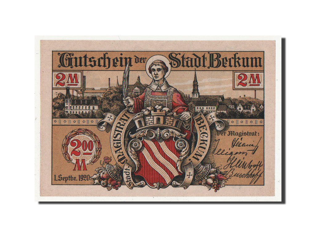 Banknote, Germany, Beckum Stadt, 2 Mark, 1920, UNC(64), Mehl:68.2