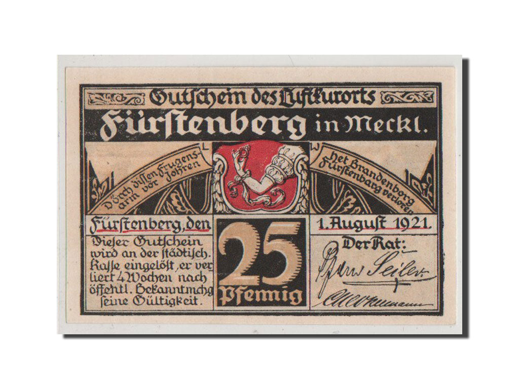 Germany, Furstenberg in Meckl, 25 Pfennig, 1921, UNC(64), Mehl #402.2